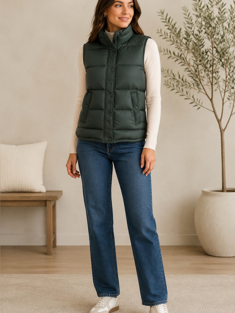 J. Crew Dark Green Puffer Vest
